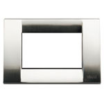 A shiny brushed nickel square cover plate. On a white background