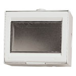 A think white square box. front opens. Clear square lens . On a white background 
