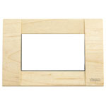 A square wooden cover plate. Light colored with grains. White square center. On a white background