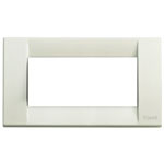 An ivory rectangle cover plate. with an empty white center. Ona . white background.