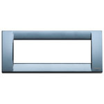 A silver blue colored long thin rectangle. Cover Plat with empty center. Hollow, on a white background