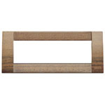 A rectangular wooden cover plate. Thin. Hollow center. On a white background.
