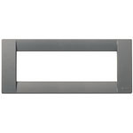 A graphite colored vimar cover plate. Rectangle with a white rectangle center. Ona . white background 