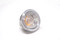 A small round Kuma DMS LED Dimmable GU10 COB . Silver outside. Clear lens. A bulb on the inside. On a white background