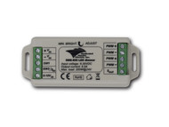 A Universal LED Dimmer. Grey and green. Long rectangle on a white background