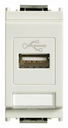 A white USB Socket Connector. Rectangle with one centered outlet on a white background