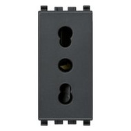Rectangular 2P+E 16A Outlet grey smooth face outlet on a white background