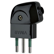 a black plug at 90 degree. three prongs. vimar on it. on a white background,.