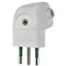 A white plug at 90 degree. three prongs. vimar on it. on a white background,.