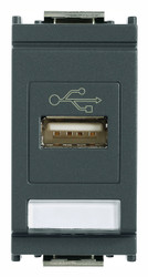 A grey USB Socket Connector. Rectangle with one centered outlet on a white background
