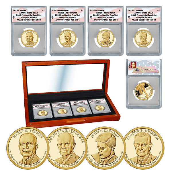 2015-S  PRESIDENTIAL PROOF SET FOUR GOLDEN ONE-DOLLAR COINS NO BOX OR COA 4 