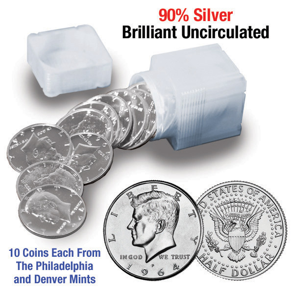 BU Brilliant Uncirculated 1963 Franklin & 1964 Kennedy Silver Half Dollar Set 