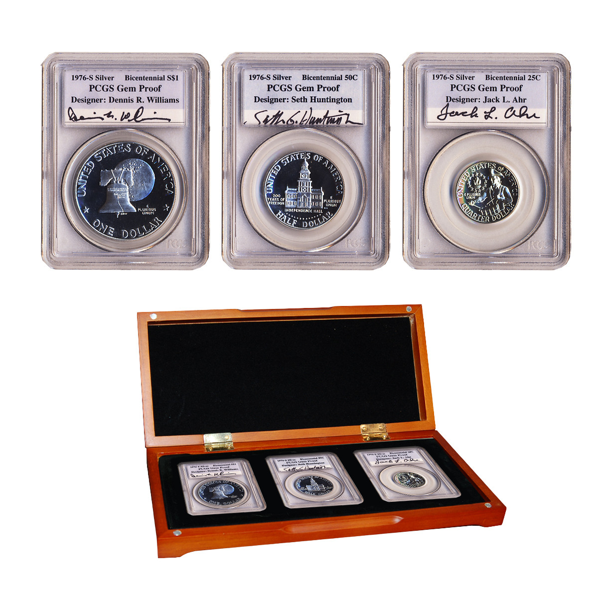 1976 Silver Bicentennial 3 Coin Autographed Proof Set American 1976-silver-bicentennial-3-coin-autographed-proof-set-american