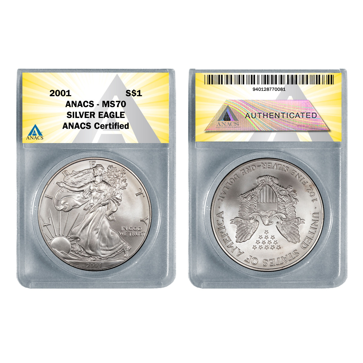 2001 American Silver Eagle MS70 - American Historic Society