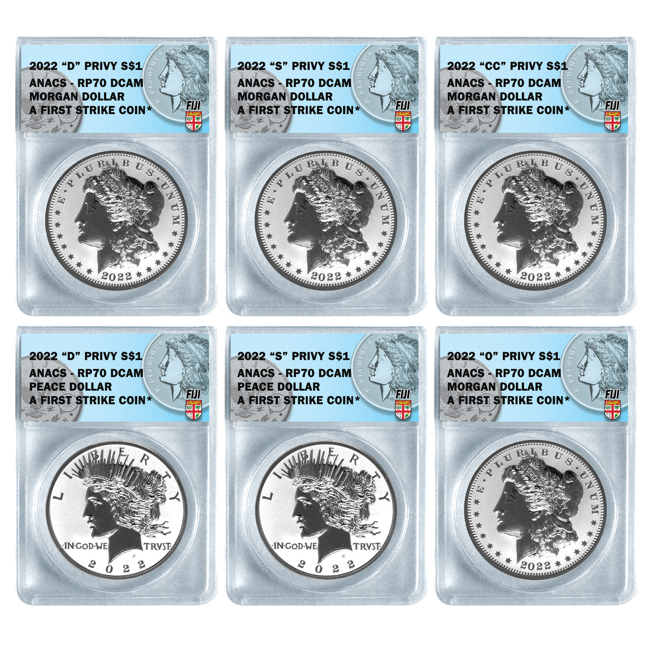 2022 6pc Morgan Peace Dollar Privy Set RP70 Fiji American 2022-6pc-morgan-peace-dollar-privy-set-rp70-fiji-american