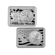 2024 Silver Eagle 1oz Coin in-cased in Statue Of Liberty 2 Oz Bar