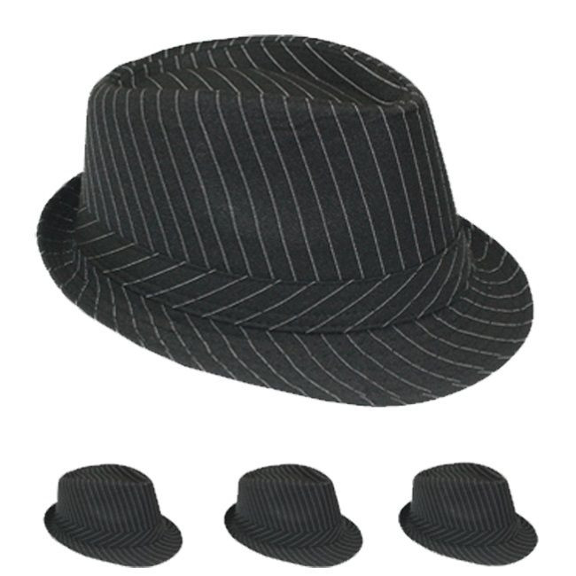 Black Pinstripe Gangster Hat One Size