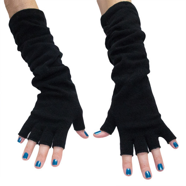 long sheer black fingerless gloves