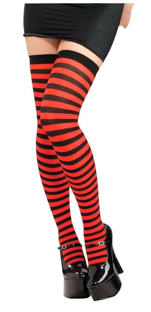 12 PACK Stockings Stripe Opaque Thigh High Red/Black WS8172D Private Island Party