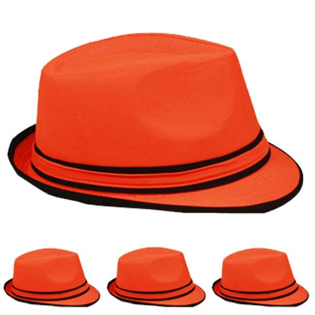 12 Pack Fedora Hat Orange Poly Cotton Ws1313d Adult Size Private