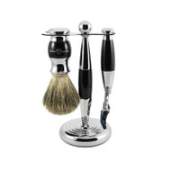 Edwin Jagger Ebony Mach 3 Shaving Set w/ Synthetic Brush