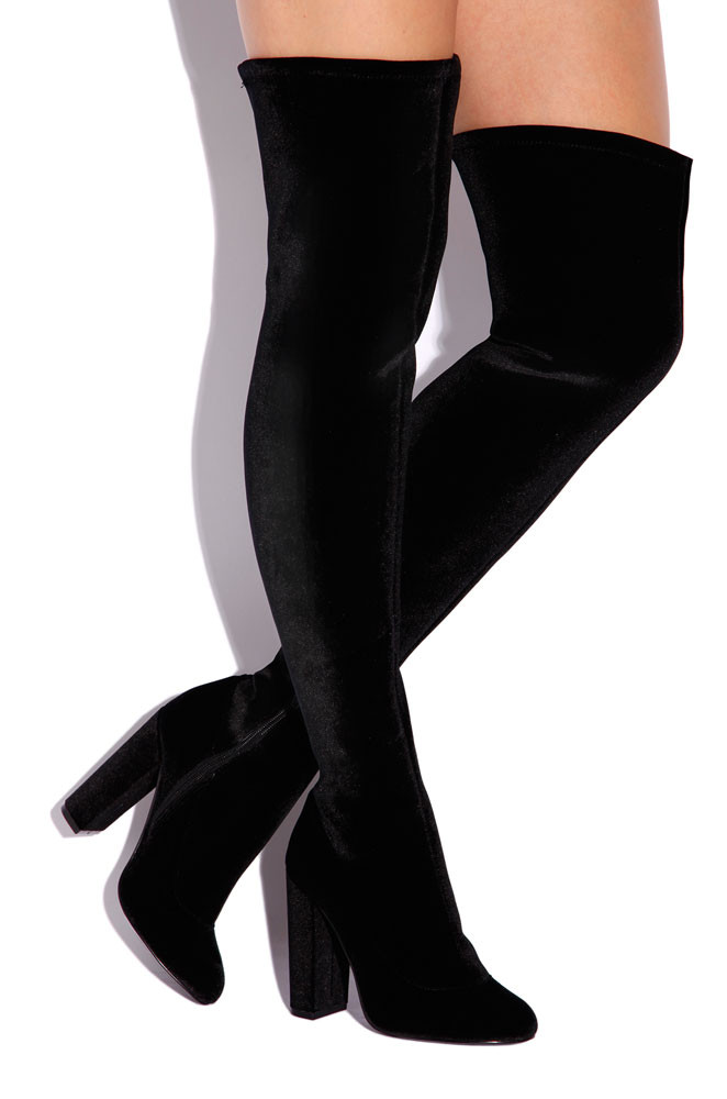 black velvet knee high boots