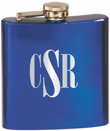 Custom Engraved Stainless Steel Flask in Gloss Blue