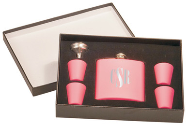 Personalized Pink Flask Gift Set