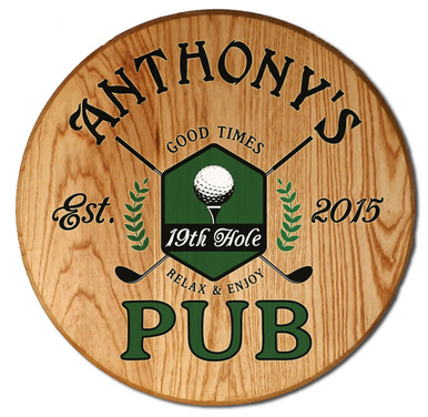 19th Hole Golf Pub Barrel Head Sign Personalized