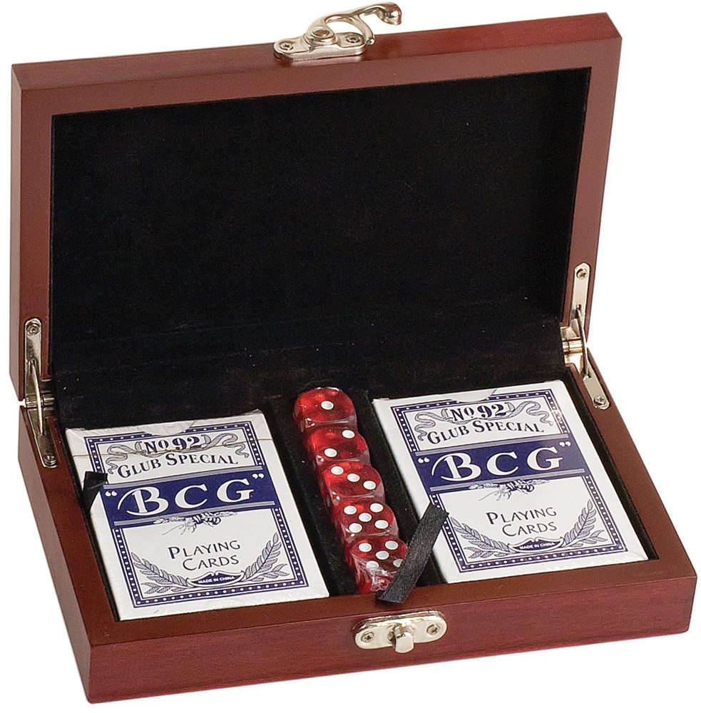 Dice and Flask Set Laser Engraved Boxed Card Roman Monogram Liquor Flask and Gaming Set