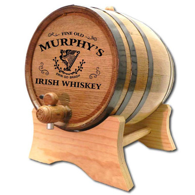 Irish Whiskey Oak Barrel Personalized with Celtic Harp