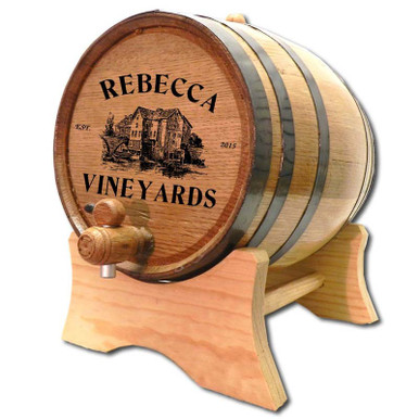 An authentic wine aging barrel with medium char, personalized for you