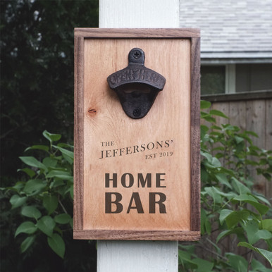 Personalized "Home Bar" Wall Mounted Wooden Bottle Opener