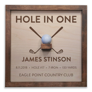 Personalized Hole in One Plaque with Ball Holder - Crossed Clubs