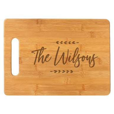 Personalized Bamboo Wood Cutting Board - Family Name in Script