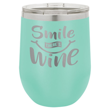 Personalized Tumblers - 12oz Teal Laser Engraved Stemless Wine Glass Tumbler