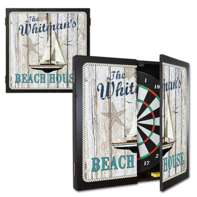 Beach House Personalized Dart Board Cabinet Northwest Gifts