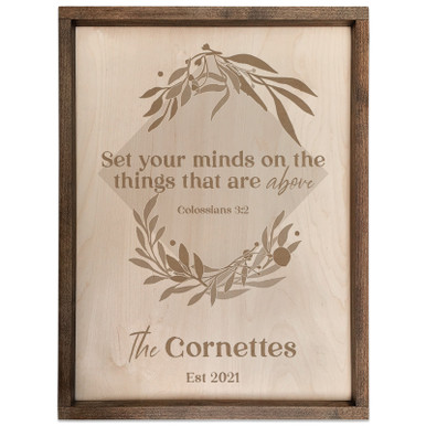 Personalized Bible Verse Wood Plaque (Square) Colossians 3:2
