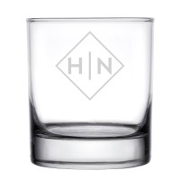 Personalized Rocks Whiskey Glass Diamond Initials