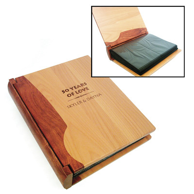 Custom Engraved Wedding Album Style 127B LoveToCreateStamps Personalized Wood Cover Photo Album Maple & Rosewood Cover 