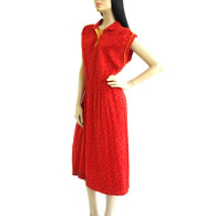 Vintage 1970s Red Knit Floral Shirt Dress