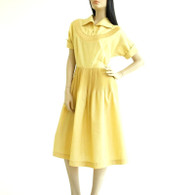 Vintage 1940s 50s Maize Yellow Pleat Day Dress