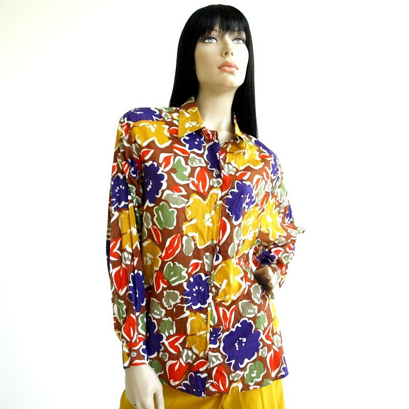 Vintage Blouse Tops | Missoni Donna Graphic Floral Designer Shirt