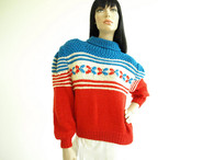 Vintage Hand Knit Multi Color Puff Sweater