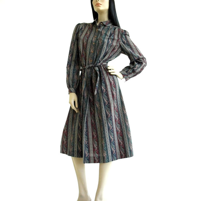 Vintage Dresses |Vintage 1970s Hunter Green Paisley Schrader Sport Dress