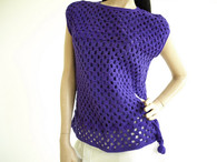 Vintage Tank 1970s Crochet - Hand knit Purple Sweater 