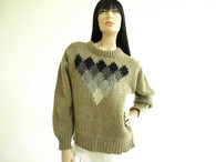 Vintage 1970s Taupe Handknit Wool Sweater