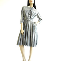 Vintage 1950s Blue Striped Paisley Print Shirt Dress