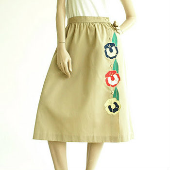 Vintage 1970's Sunny South Khaki Flower Skirt