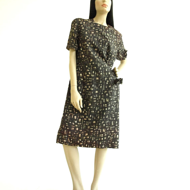 Vintage Dresses | Vintage Brown Block Print Sheath Dress
